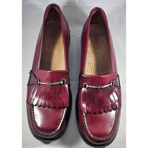 Bass Wenjun's 9,5 M Loafers Lincoln Style Burgundy Leather Horse Bit Accents